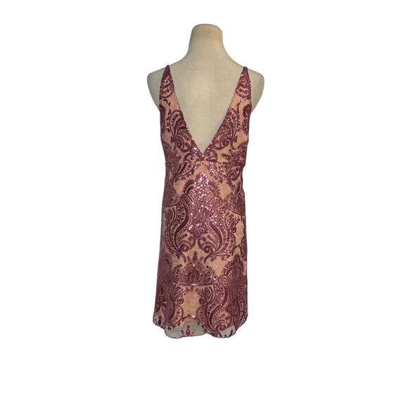 Free People Pink Sequin Dress Party Mini Spaghetti Strap Shift Size 14 - Picture 12 of 15